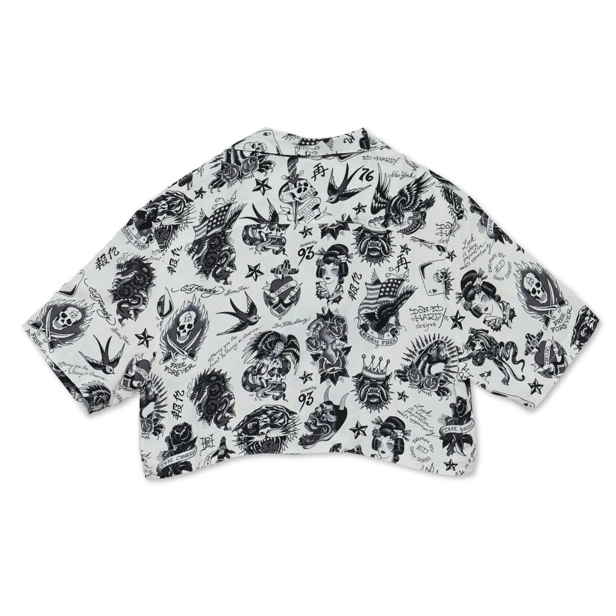 Ed Hardy Flashboard Cropped Camp Shirt (Wh) Naisten Topit Valkoinen | 9823701-BF