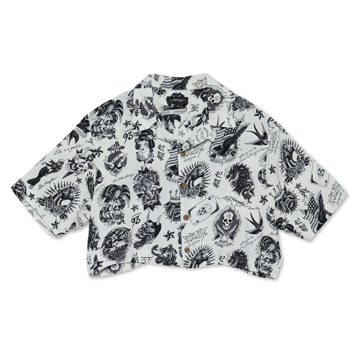 Ed Hardy Flashboard Cropped Camp Shirt (Wh) Naisten Topit Valkoinen | 9823701-BF