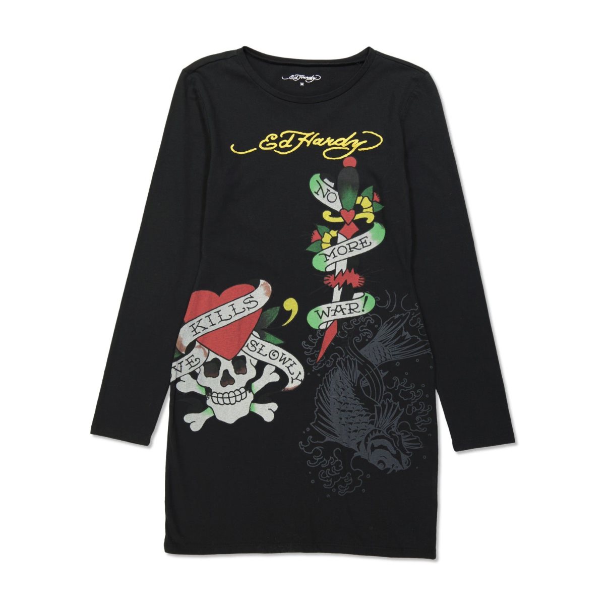 Ed Hardy LKS Skull Baby Tee Long Sleeve Dress Naisten Mekko Mustat | 8679432-IC