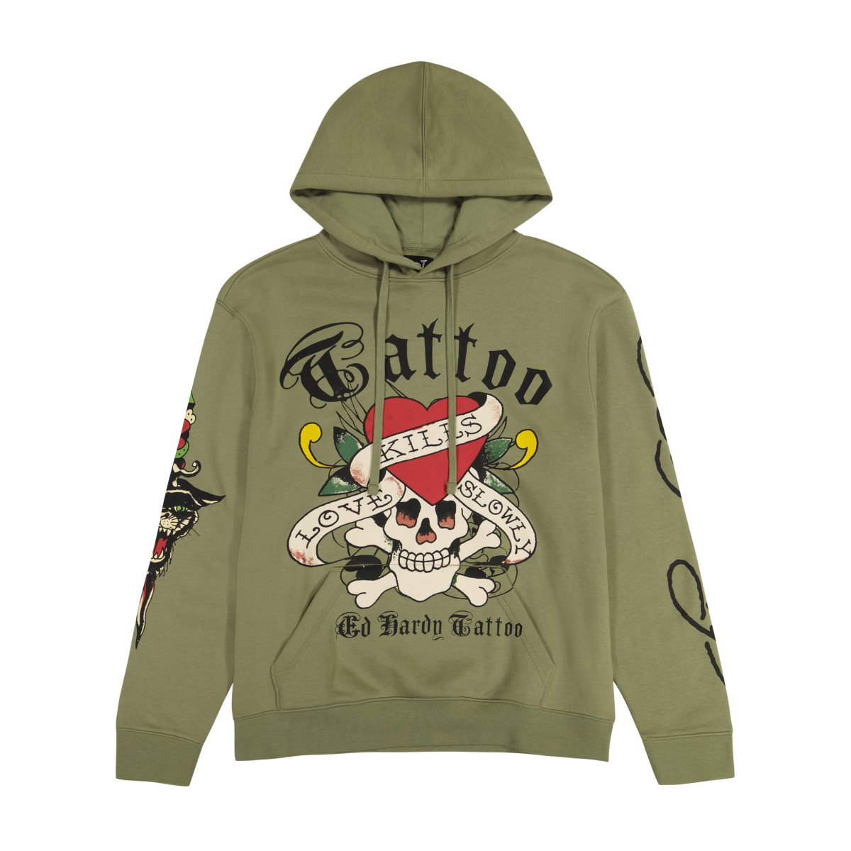 Ed Hardy LKS Skull Hoodie Miesten Huppari Vaaleanoliivinvihreä | 7145309-TC