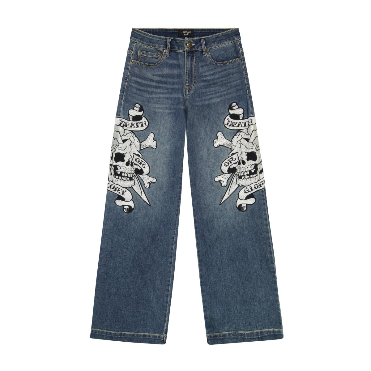 Ed Hardy Limited Edition DG Skull Wide Leg Jean Naisten Denim Medium Vintage | 0894617-JD