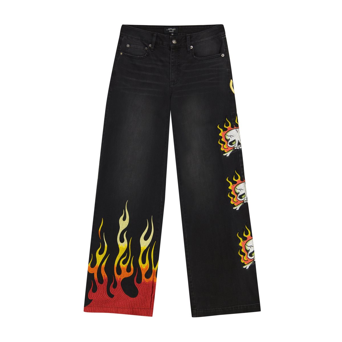 Ed Hardy Limited Edition Fire Skull Wide Leg Jean Naisten Denim Mustat | 4326089-MR