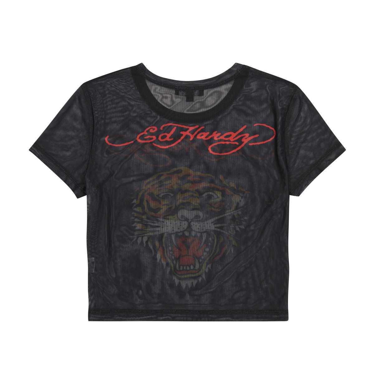 Ed Hardy Mesh Tiger Head Baby Tee Naisten Topit Mustat | 8093756-DC