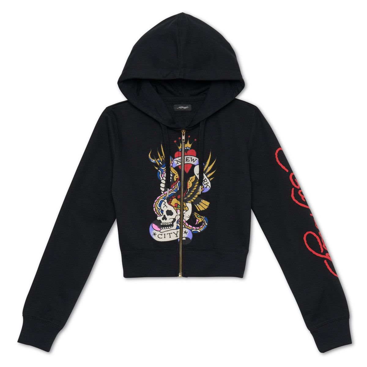 Ed Hardy Nyc Skull Cropped Hoodie Naisten Huppari Mustat | 1876594-WO