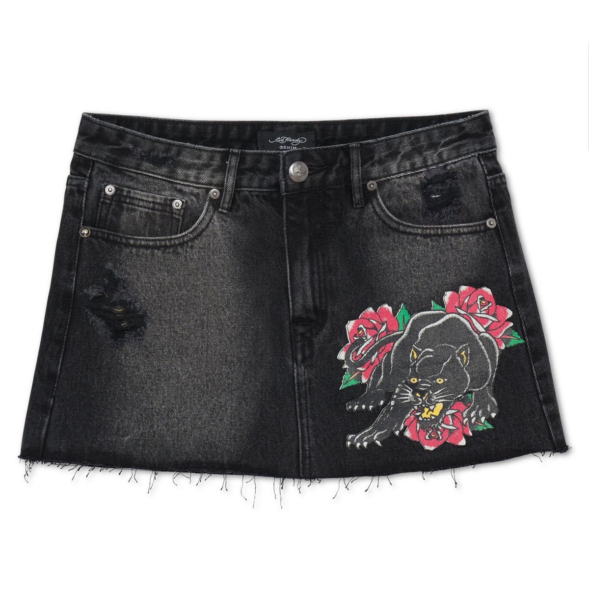 Ed Hardy Panther Roses Denim Skirt Naisten Denim Mustat Pesu | 1298036-KZ