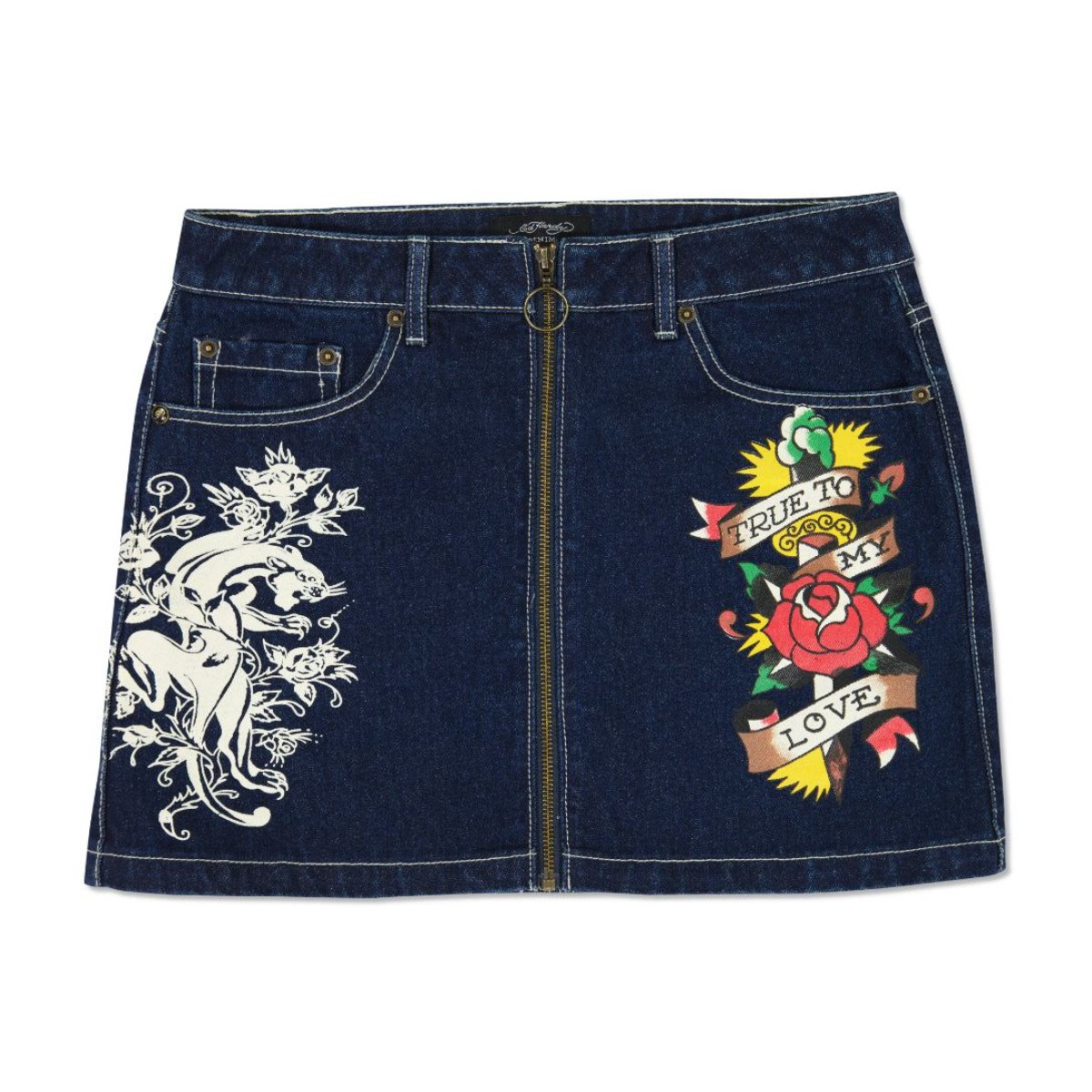 Ed Hardy Panther Zipper Front Mini Denim Skirt Naisten Housut Indigo Pesu | 0629374-AG