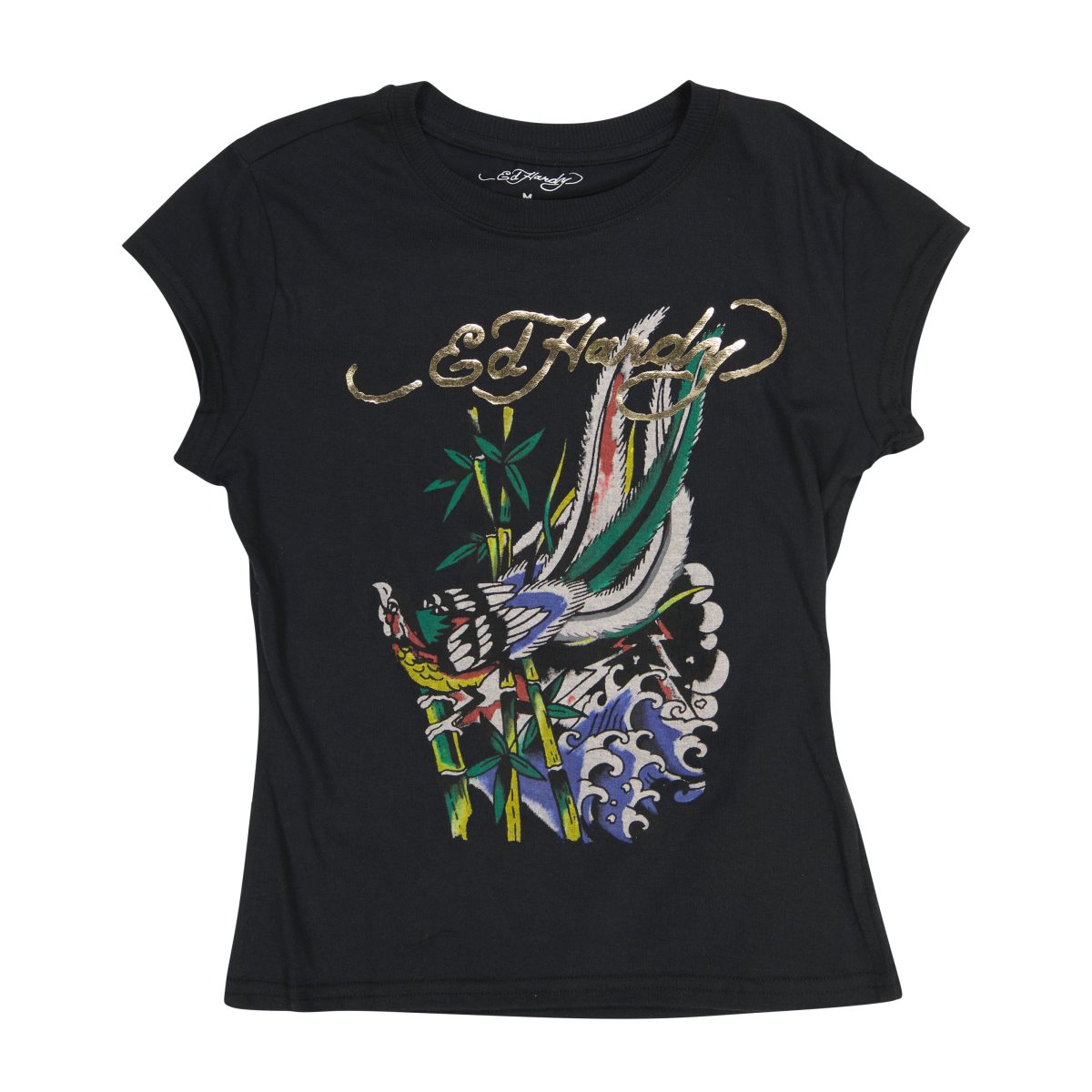 Ed Hardy Peacock Cap Sleeve Tee Naisten Baby Tees Mustat | 4137952-UZ