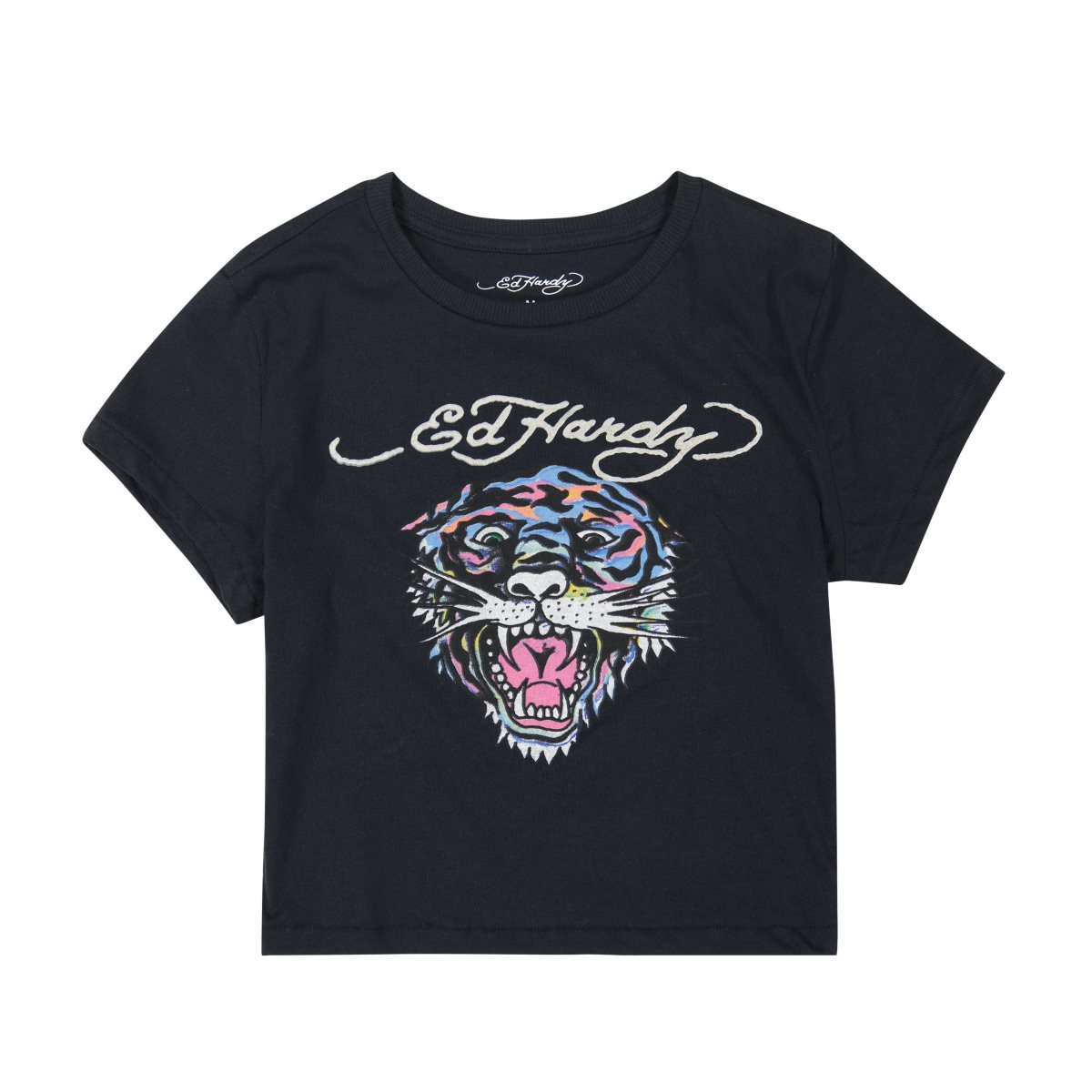 Ed Hardy Rainbow Tiger Baby Tee Naisten Baby Tees Mustat | 7624185-KY