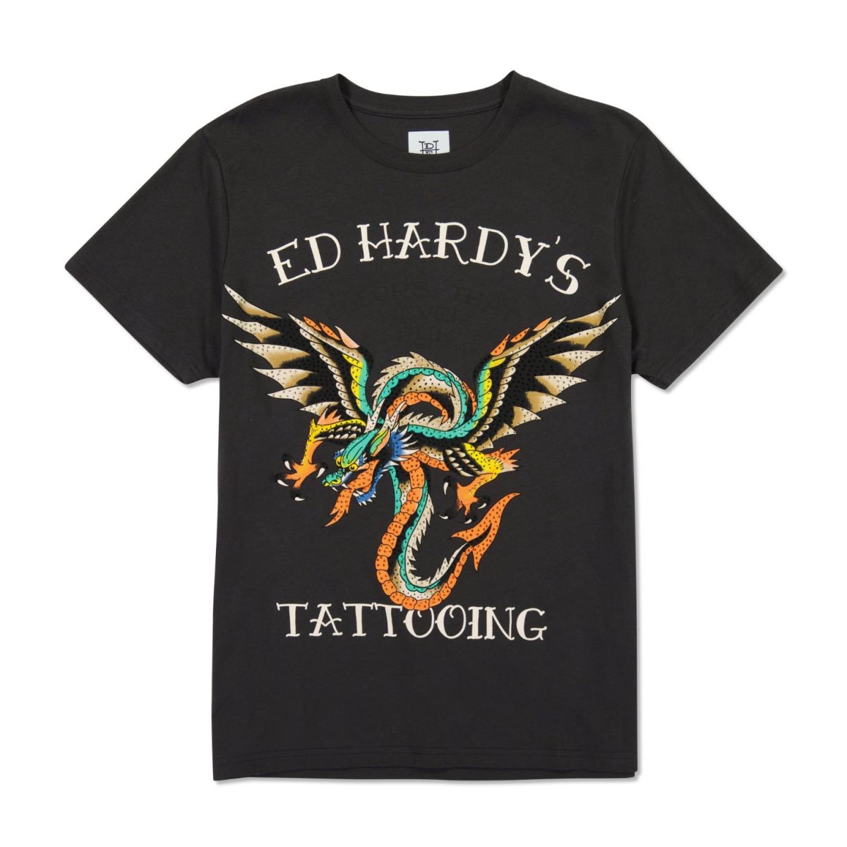 Ed Hardy Rhinestone Dragon Wings Miesten T Paidat Mustat | 1823649-PJ