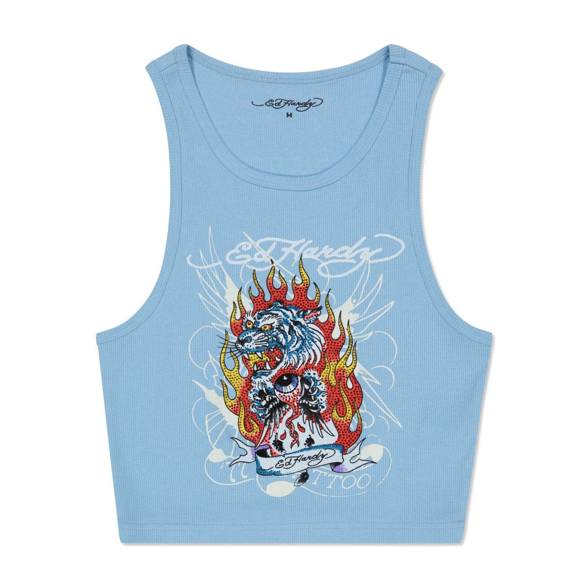 Ed Hardy Rhinestone Fire Tiger Rib Knit Tank Naisten Hihaton Paita Sininen | 1723865-JX