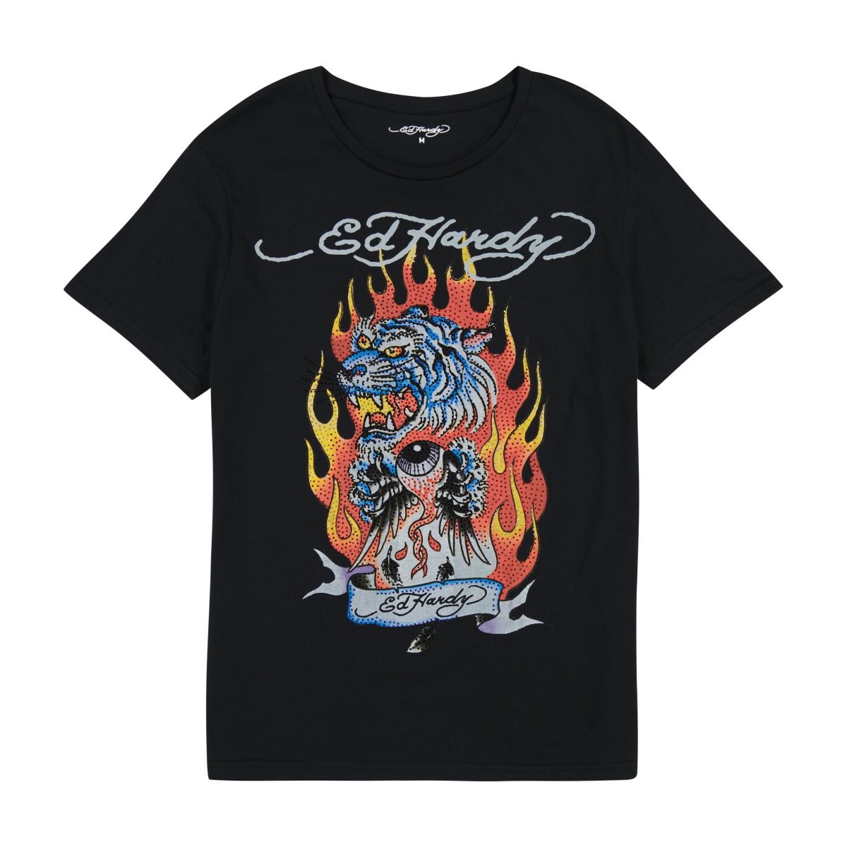 Ed Hardy Rhinestone Fire Tiger Tee Miesten T Paidat Mustat | 7601345-ZQ