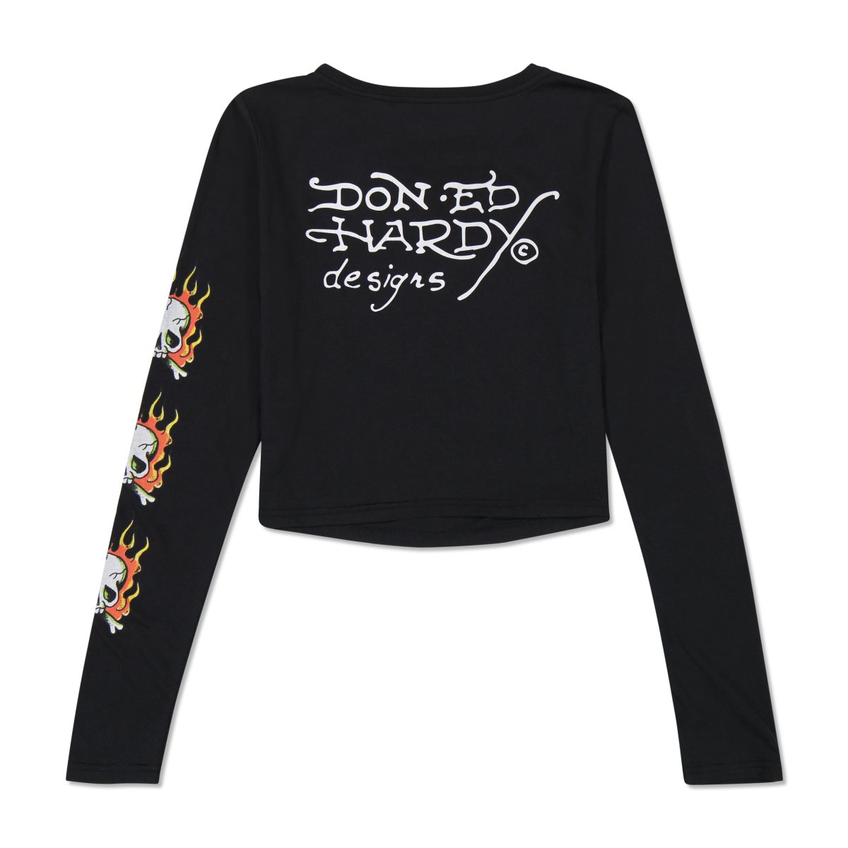 Ed Hardy Rhinestone Flaming Tiger Long Sleeve Baby Tee Naisten Baby Tees Mustat | 5208769-KQ