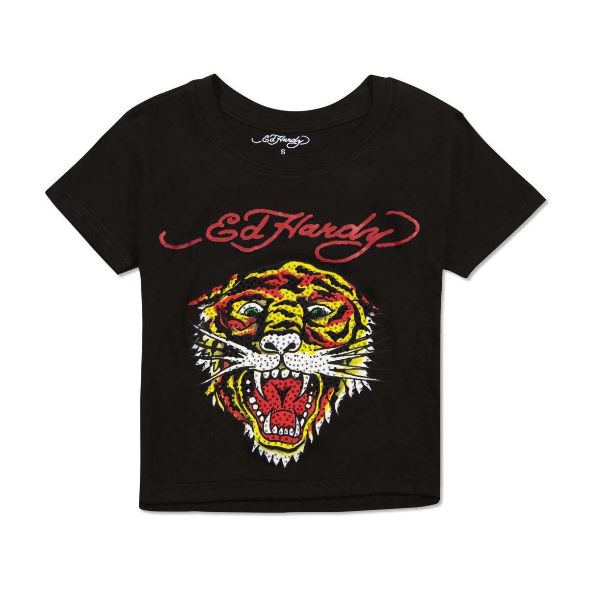 Ed Hardy Rhinestone Tiger Heart Baby Tee Naisten Baby Tees Mustat | 1825439-AS