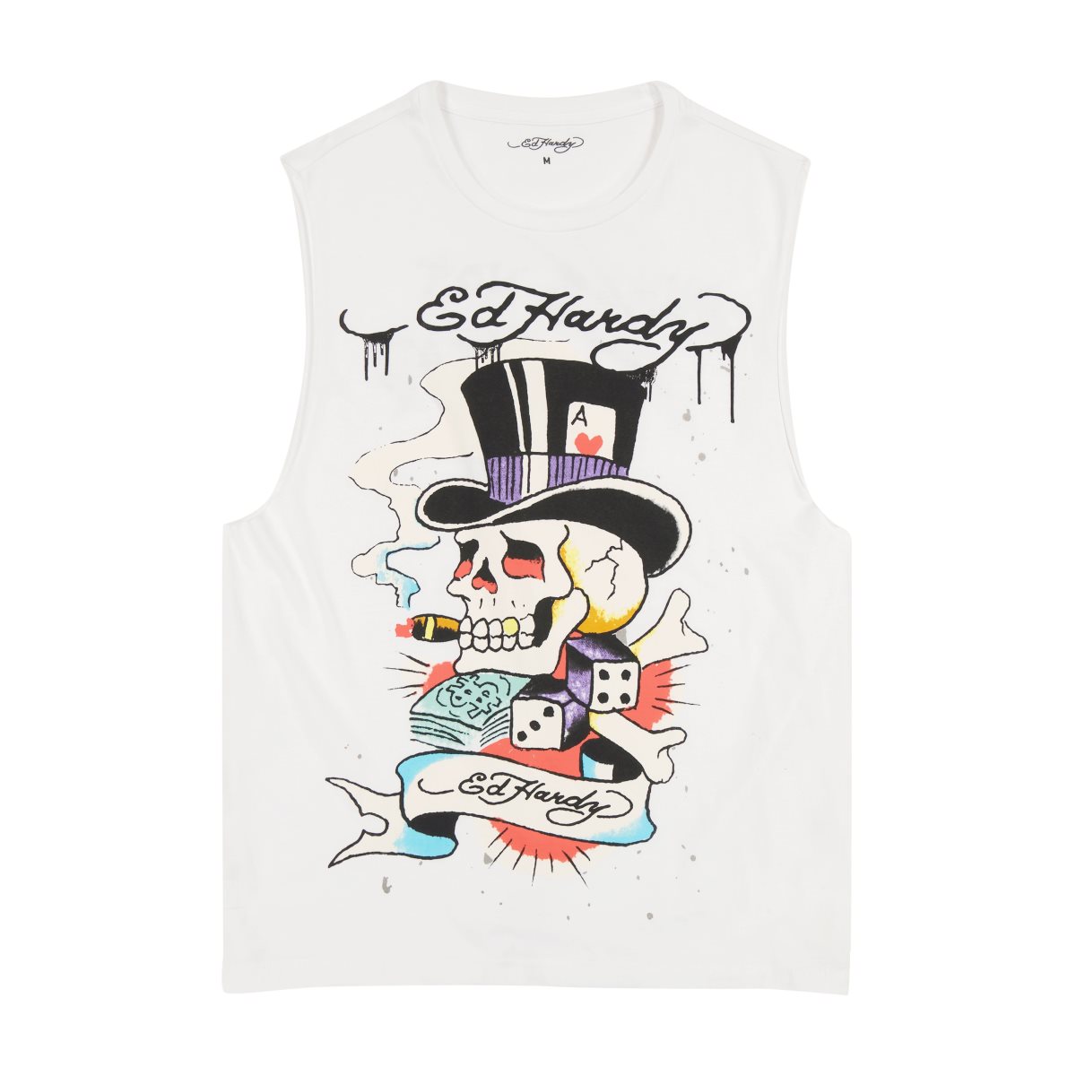 Ed Hardy Skull Tophat Mens Cutoff Tee Miesten T Paidat Valkoinen | 8397521-HD