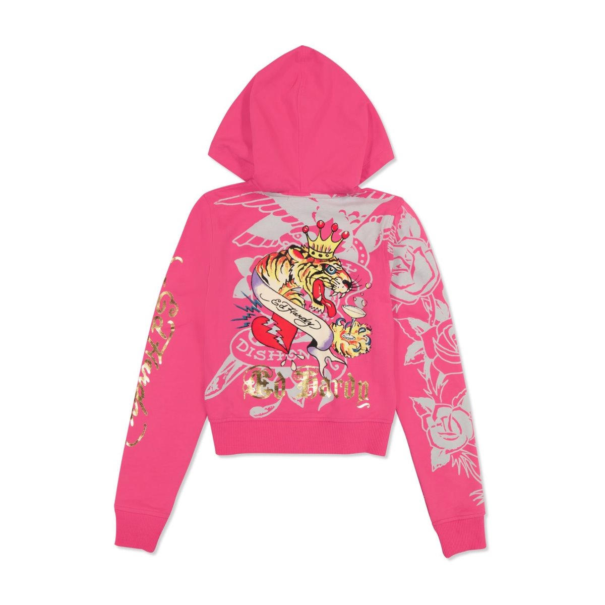 Ed Hardy Tiger Crown Zip Fleece Hoodie Naisten Huppari Pinkki | 8201453-FP