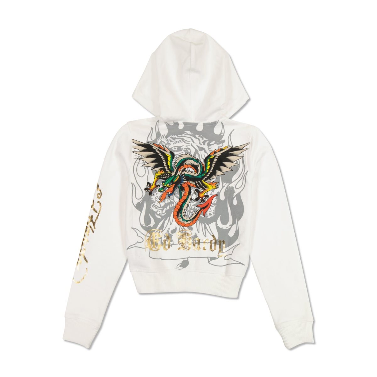 Ed Hardy Tiger Dagger Cropped Zip Fleece Hoodie Naisten Huppari Valkoinen | 7169820-CW