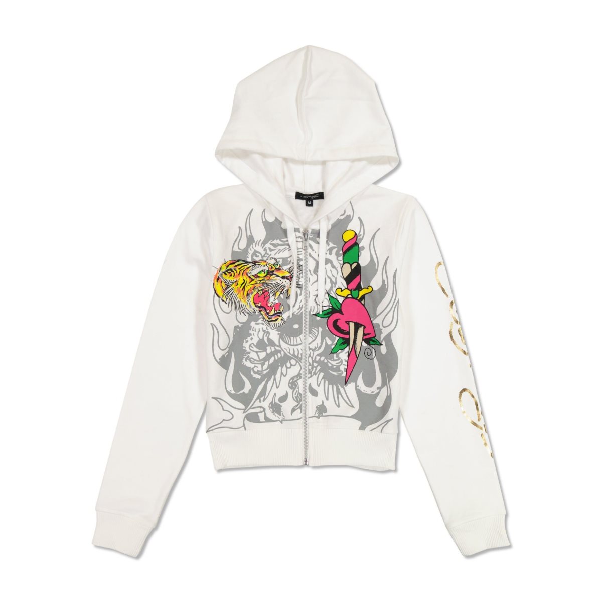 Ed Hardy Tiger Dagger Cropped Zip Fleece Hoodie Naisten Huppari Valkoinen | 7169820-CW