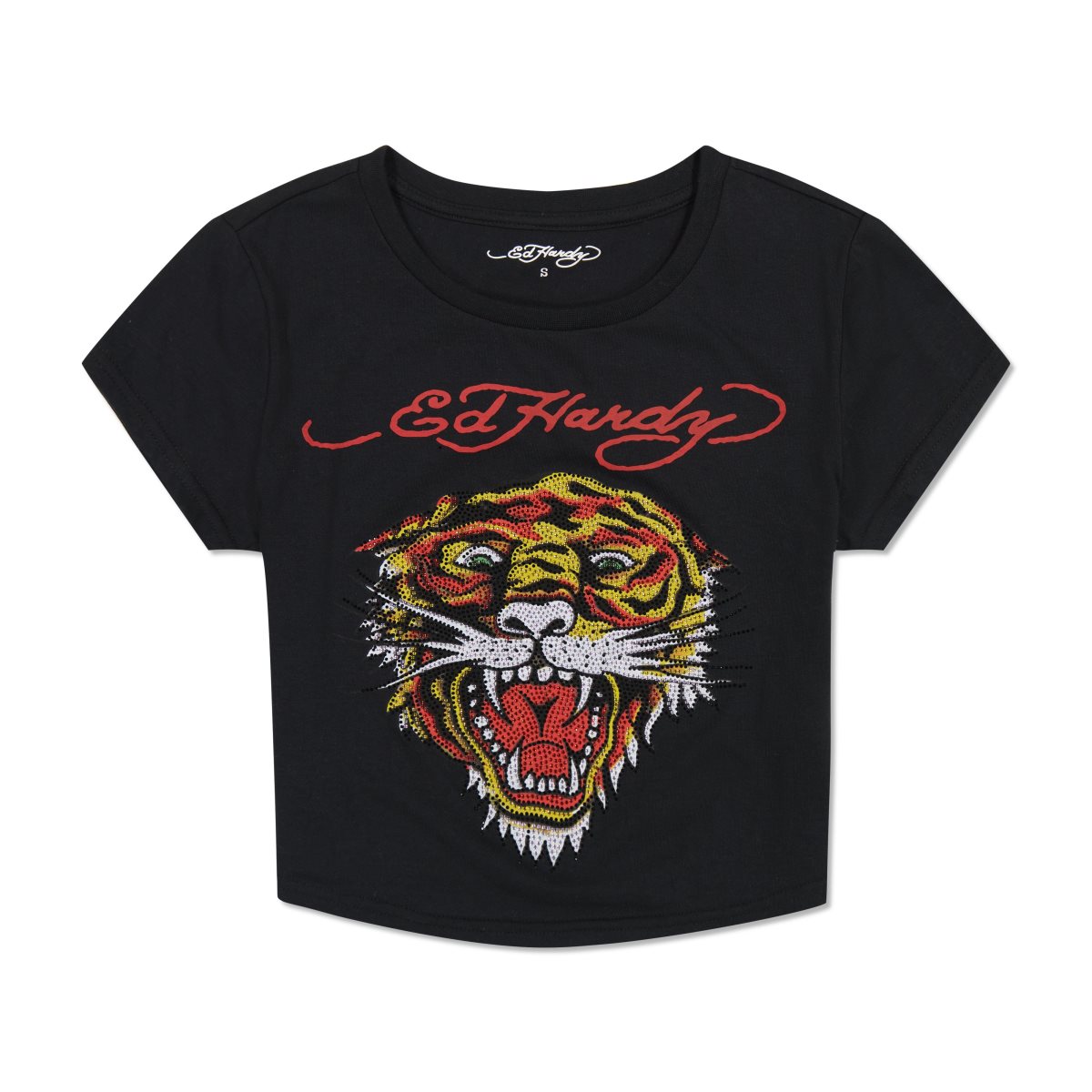 Ed Hardy Tiger Head Baby Tee Naisten Baby Tees Mustat | 5213048-AZ